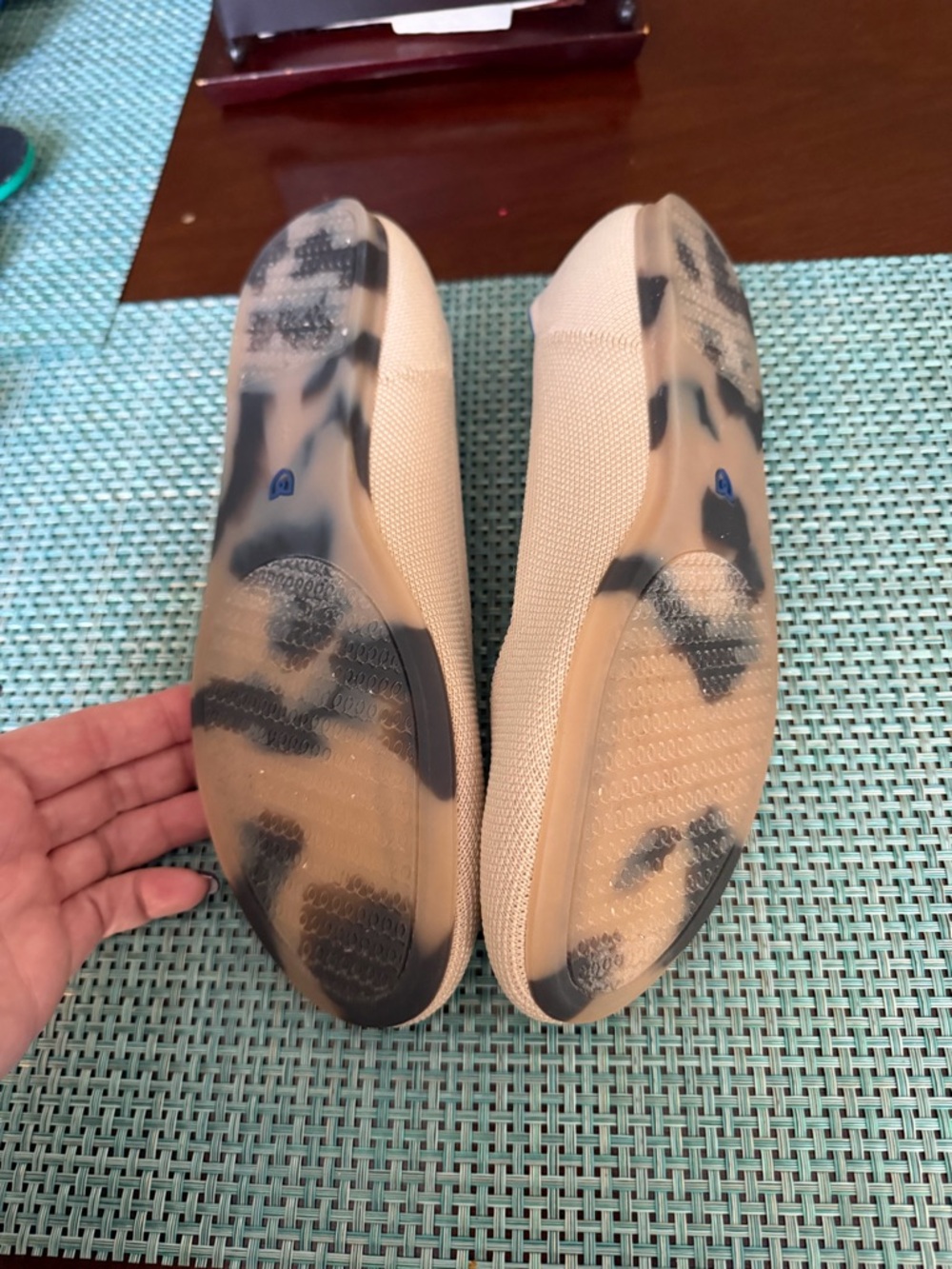 Rothy's Beige Ballet Flats with Blue Heel Trim - Picture 4 of 4